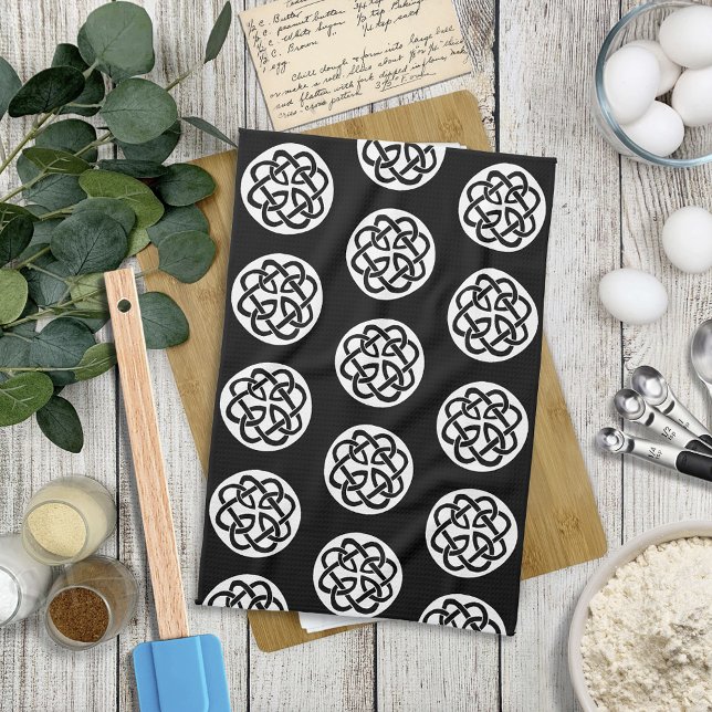 Black White Celtic Knotwork Circle Symbol Tea Towel (Creator Uploaded)