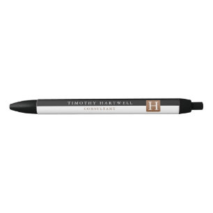 Black   White Centre Split Bold Monogram Black Ink Pen