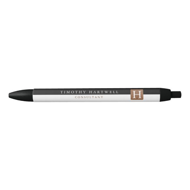 Black | White Centre Split Bold Monogram Black Ink Pen (Front)
