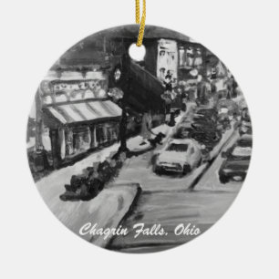 Black & White Chagrin Falls, Ohio Ornament