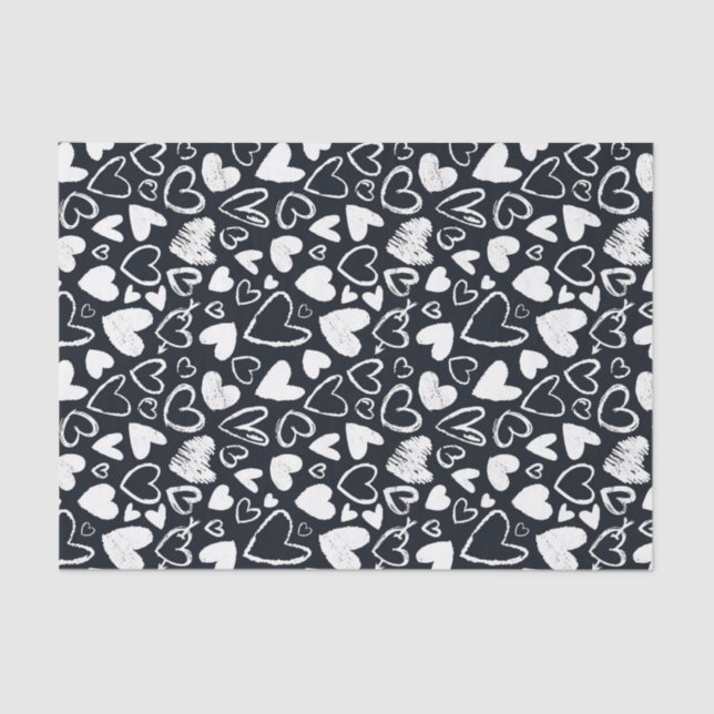 Black White Chalk Heart Pattern Valentine's Day Tissue Paper (Front)