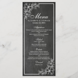 Black & White Chalkboard Floral Frame Wedding Menu