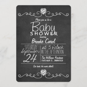 Black & White Chalkboard, Heart Baby Shower Invitation