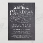 Black White Chalkboard Holly Merry Christmas Party Invitation<br><div class="desc">Elegant Black and White Chalkboard Merry Christmas and Happy New Year Typography.
Holly Merry Christmas Party Card Template.</div>