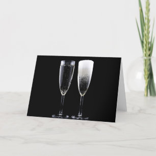 Black White Champagne Bottle Flute Glasses Festive Holiday Card