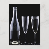 Black White Champagne Bottle Flute Glasses Festive
