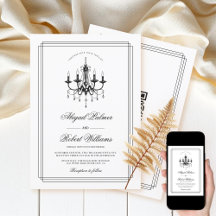 Black, white chandelier QR code Old Money wedding 