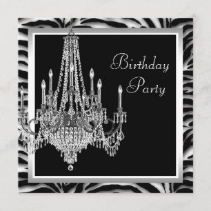 Black White Chandelier Zebra Birthday Party Invitation