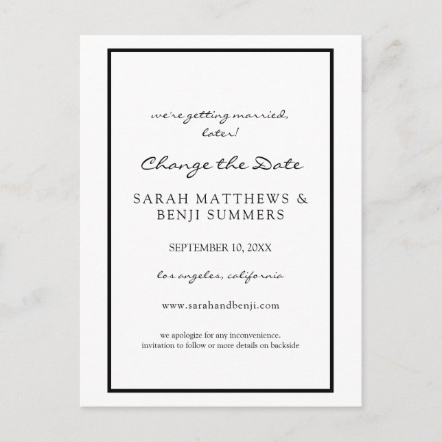 Black & White Change the Date Postcard (Front)