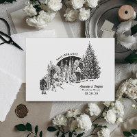 Black & White Charcoal Castle in the Forest Retro