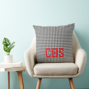 Black White Chech School INITIALS Red Student Fun Cushion