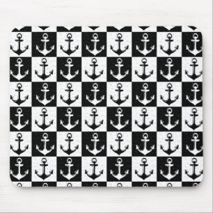 Black White Check Anchor Pattern Design Mouse Pad