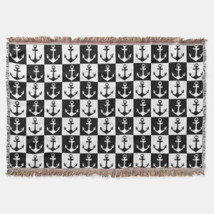 Black White Check Anchor Pattern Design  Throw Blanket