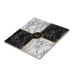 Black & White Check Marble - Customisable - Luxury Ceramic Tile