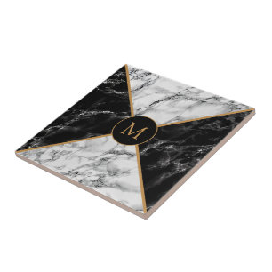 Black & White Check Marble - Customisable - Modern Ceramic Tile