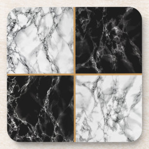 Black White Check Marble Stone Coaster