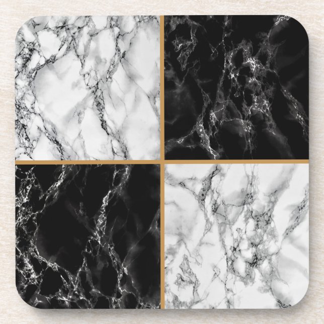 Black White Check Marble Stone Coaster (Front)