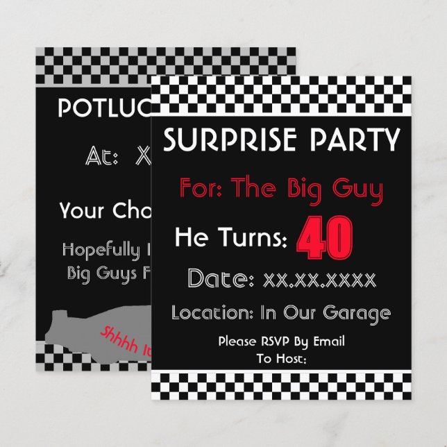 Black White Check Party Invite (Front/Back)