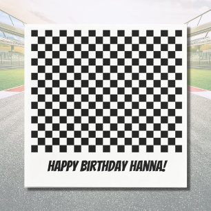 Black White Check Pattern Racing Theme Birthday Napkin