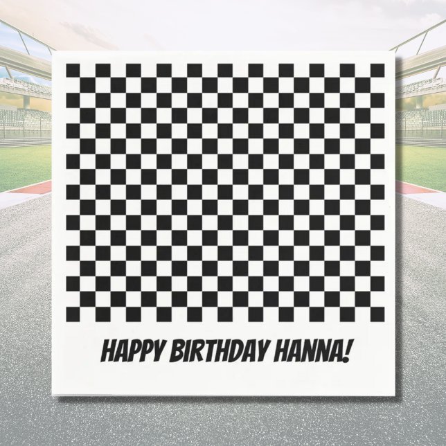 Black White Check Pattern Racing Theme Birthday Napkin (Creator Uploaded)