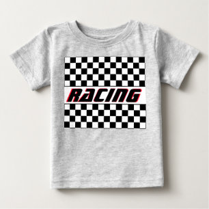 Black White Check Racing Theme Pattern Baby T-Shirt
