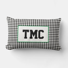 Black White Check Sports Team Racing INITIALS Fun Lumbar Cushion