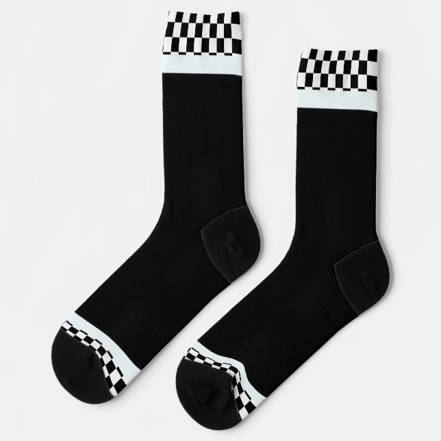 Black + White Check Trim Black  Socks (Left)