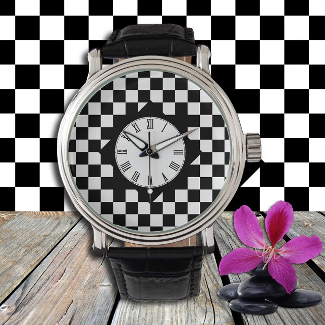 Black & White Checked square pattern / Retro Watch (Creator Uploaded)
