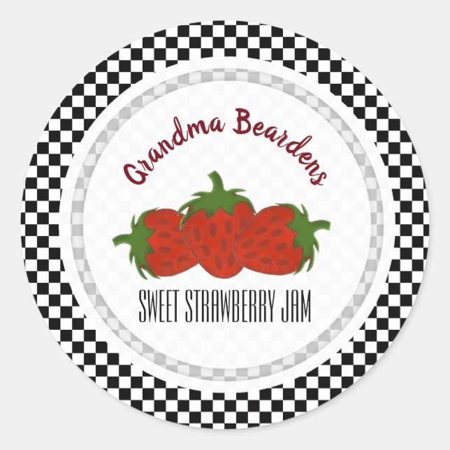 Black White Checked Strawberry Personalised Labels (Front)