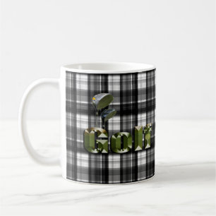 Black White Checked Tartan Golf, Coffee Mug