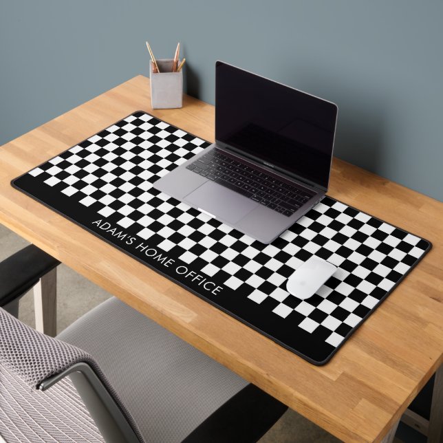Black White Checkered Checkerboard Office School Desk Mat (Office 2)