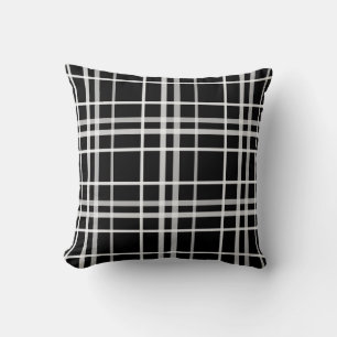 Black White Checkered Lines Pattern Cushion