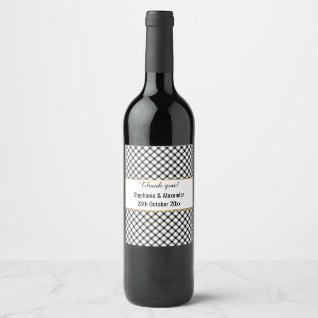 BLACK WHITE CHECKERED PATTERN CUSTOM WINE LABEL (Front)