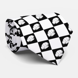 Black White Checkered Restaurant Chef Hat Pattern Tie