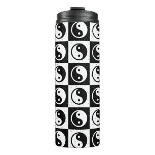 Black White Checkered Yin-yang Zen Block Print Thermal Tumbler