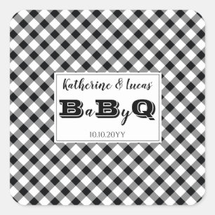 Black   White Checks Baby Q BBQ Shower Square Sticker