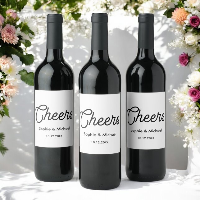 Black White Cheers Simple Wine Label (Creator Uploaded)