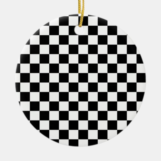 Black & White Chequerboard Background Ceramic Tree Decoration (Front)