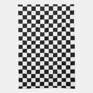 Black & White Chequerboard Background Tea Towel