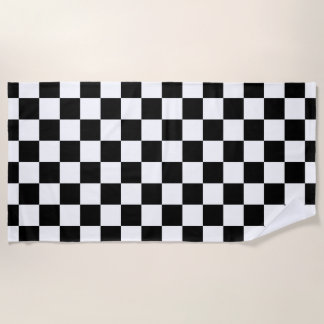 Black White Chequerboard Chequered Checked Check Beach Towel