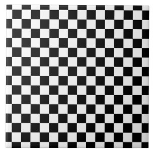 Black White Chequerboard Chequered Checked Check Ceramic Tile