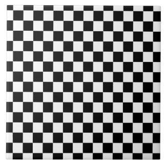Black White Chequerboard Chequered Checked Check Ceramic Tile