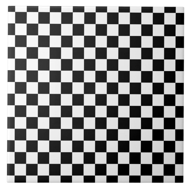 Black White Chequerboard Chequered Checked Check Ceramic Tile (Front)