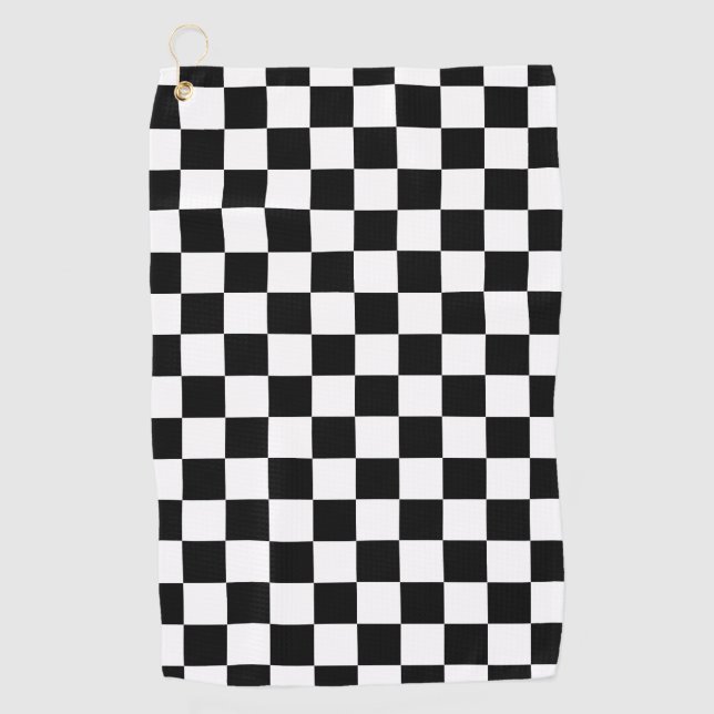 Black White Chequerboard Chequered Checked Check Golf Towel (Front)