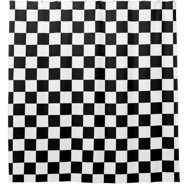 Black White Chequerboard Chequered Checked Check Shower Curtain (Front)