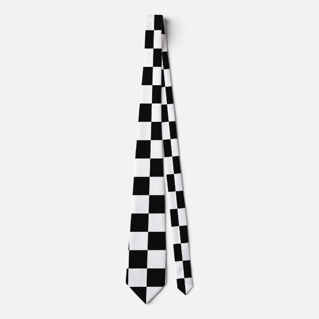 Black White Chequerboard Chequered Checked Check Tie (Front)
