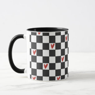 Black & White Chequerboard Mug Modern Aesthetic