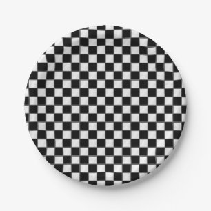 Black & White Chequerboard Pattern Paper Plate