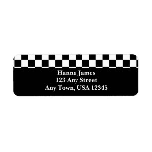 Black White Chequerboard Pattern Personalised Return Address Label