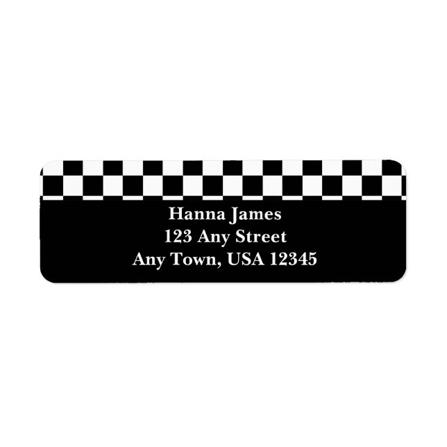 Black White Chequerboard Pattern Personalised Return Address Label (Front)